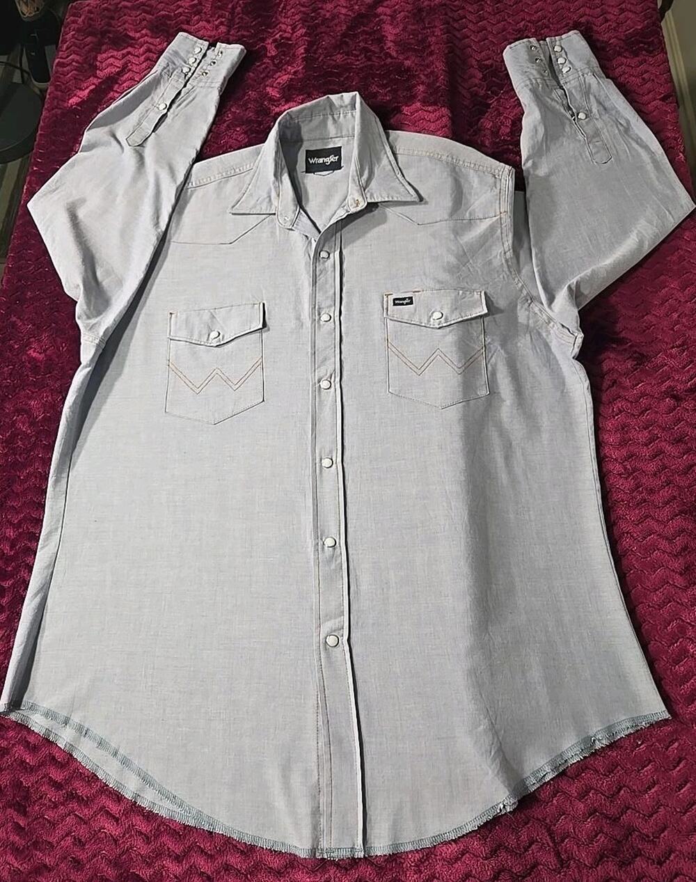 Wrangler Mens Western Pearl Snap Shirt Light Blue Long Sleeve XL Estimated #0429